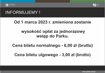 WYSOKOŚĆ OPŁAT ZA WSTĘPU DO PARKU 